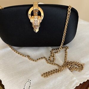 Black Evening Chain Shoulder Bag with Gold Hardware